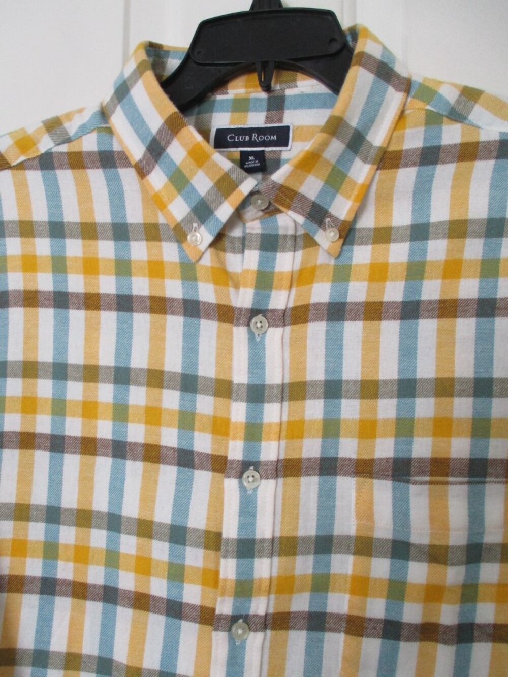 Club Room Mens L/S Yellow Blue Cotton Flannel Button-down Casual Shirt NWOT - XL